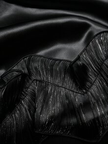 Selianne Damen eleganter plissierter Saum Bogen Blumen Jacquard Satin glänzender elastischer Bund unsichtbarer Reißverschluss A-Linie Rock, geeignet für tägliche Fahrten und Dates - Schwarz - Übersicht 5