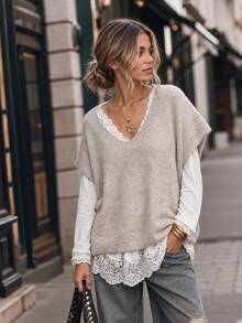 Elafinee Women's Vintage Street Comfortable Knit Top - Light Grey - View 5