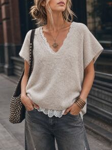 Elafinee Women's Vintage Street Comfortable Knit Top - Light Grey - View 7