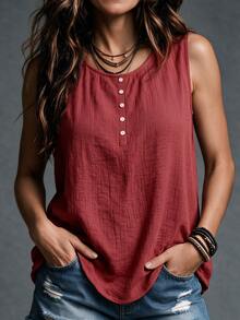 EMERY ROSE Top sin mangas de mujer de unicolor y cuello redondo como ropa para Año Nuevo - Rojo - Ver 4