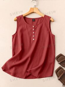 EMERY ROSE Top sin mangas de mujer de unicolor y cuello redondo como ropa para Año Nuevo - Rojo - Ver 3