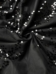 Roveilla Plus Size Collarless Blazer + Sequin Skirt Women's Suit Set Formal Evening Black Summer Formal Elegant - Black - View 6