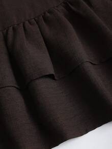 Sweetra Dark Brown,Summer,Elegant,Tea Party Vintage Boho Sleeveless A-Line Double-Layer Ruffle Mini Dress,Vacation Date Music Festival Work Commute - Coffee - View 6
