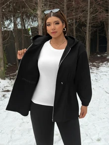 Muchica Plus Size Women Solid Color Zipper Casual Versatile Daily Travel Long Sleeve Jacket - Grey - View 9
