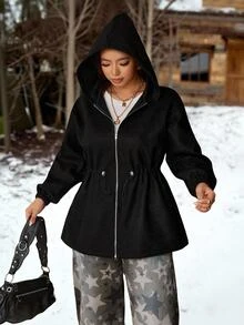 Muchica Plus Size Women Solid Color Zipper Casual Versatile Daily Travel Long Sleeve Jacket - Grey - View 8