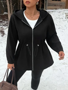 Muchica Plus Size Women Solid Color Zipper Casual Versatile Daily Travel Long Sleeve Jacket - Grey - View 6