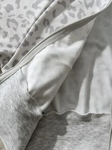 SHEIN 青少年女孩 2件套 白色短版拉鍊連帽外套 寬腿長褲 運動休閒套裝 酷女孩秋季學生校園運動穿搭 - 灰色 - 查看 7