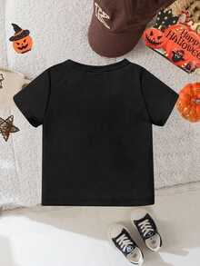 Baby Boy Casual Minimalist Fun & Cute Round Neck Short Sleeve Top - Black - View 4