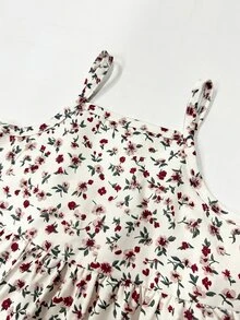 SHEIN 2pcs Toddler Girls Corduroy Jacket Dress Sweet Vintage Cute Fairy Baby Brown White Floral Ditsy Tiered Long Sleeve Lapel Regular Photoshoot Autumn - Khaki - View 7