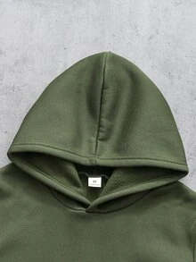 SHEIN 2件組男孩連帽衛衣與運動長褲套裝，秋冬必備，高級軍綠色極簡高街風，抓絨內裡套頭衛衣搭配同款慢跑褲，柔軟舒適面料，時尚版型，新品上市，適合多季節與多場合 - 軍綠色 - 查看 5