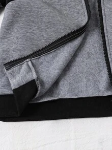 SHEIN Boys' Casual Thermal Lined Zip-Up Hoodie Jacket And Sweatpants 2 Pieces Set, Suitable For Daily Wear, Commuting, Sports, School And Other Occasions - Grey - View 6