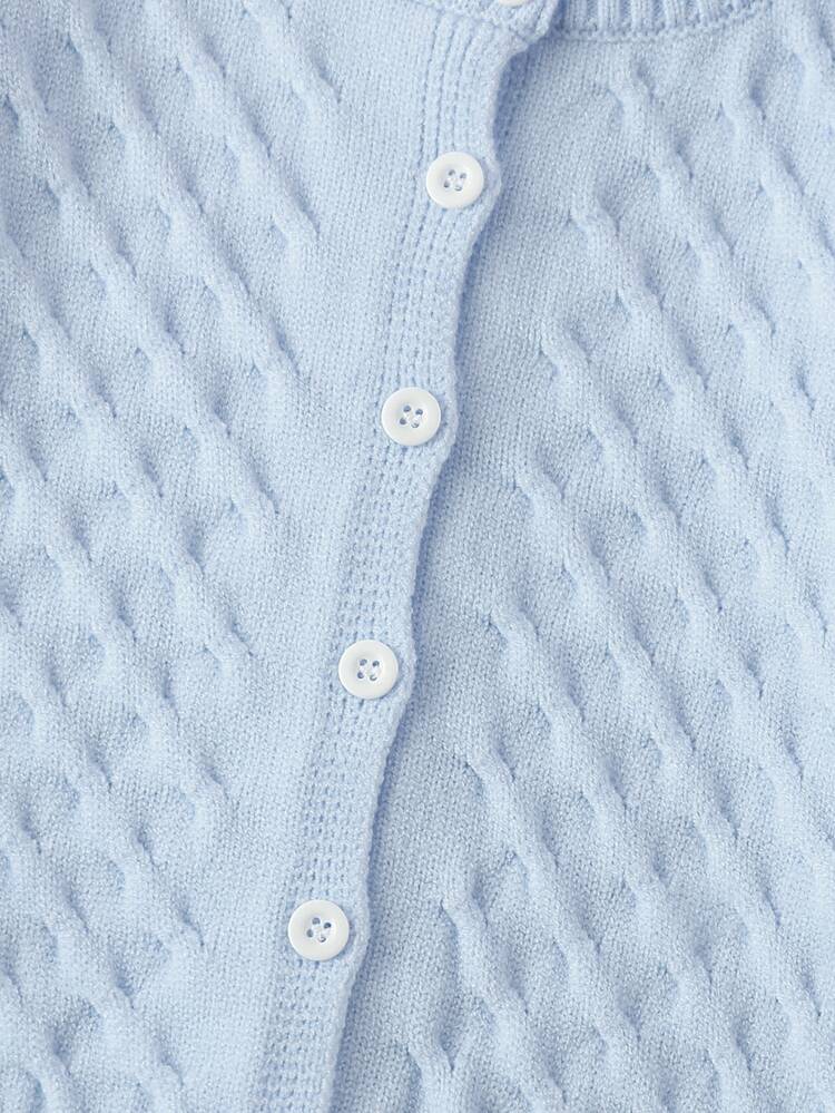 SHEIN Baby Girl Fashion Button Textured Long Sleeve Knit Cardigan Autumn Winter - Baby Blue - View 5