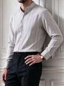 Core Aspect Men's Striped Long Sleeve Single-Breasted Casual Commuter Shirt - Multicolor - View 4
