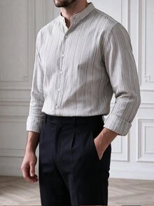 Core Aspect Men's Striped Long Sleeve Single-Breasted Casual Commuter Shirt - Multicolor - View 1