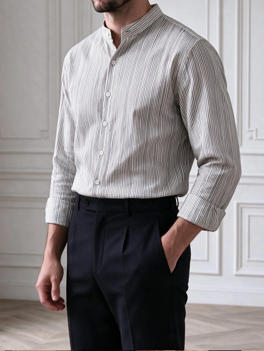 Core Aspect Men's Striped Long Sleeve Single-Breasted Casual Commuter Shirt - Multicolor - View 1