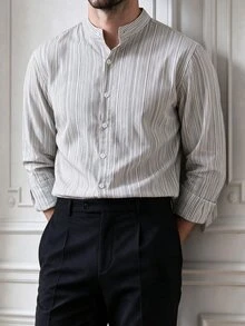 Core Aspect Men's Striped Long Sleeve Single-Breasted Casual Commuter Shirt - Multicolor - View 3