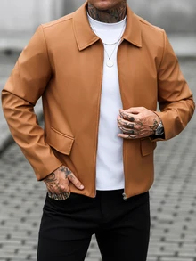 HUEFORM Men's Old Money Lined Premium Matte Leather Caramel Camel Turn-Down Collar Short Structured Casual Jacket - Camel - View 1
