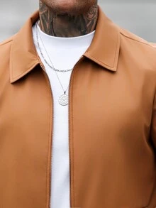 HUEFORM Men's Old Money Lined Premium Matte Leather Caramel Camel Turn-Down Collar Short Structured Casual Jacket - Camel - View 6