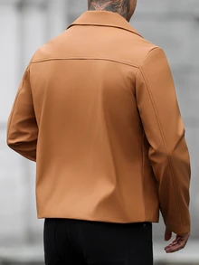 HUEFORM Men's Old Money Lined Premium Matte Leather Caramel Camel Turn-Down Collar Short Structured Casual Jacket - Camel - View 2