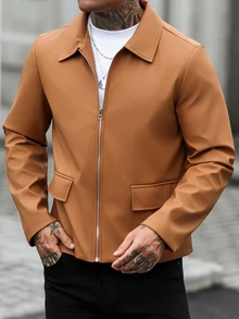 HUEFORM Men's Old Money Lined Premium Matte Leather Caramel Camel Turn-Down Collar Short Structured Casual Jacket - Camel - View 5