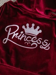 SHEIN 2件組女童優雅時尚舒適派對街頭風粉色天鵝絨毛絨寬鬆連帽衛衣套裝 - 酒紅色 - 查看 5