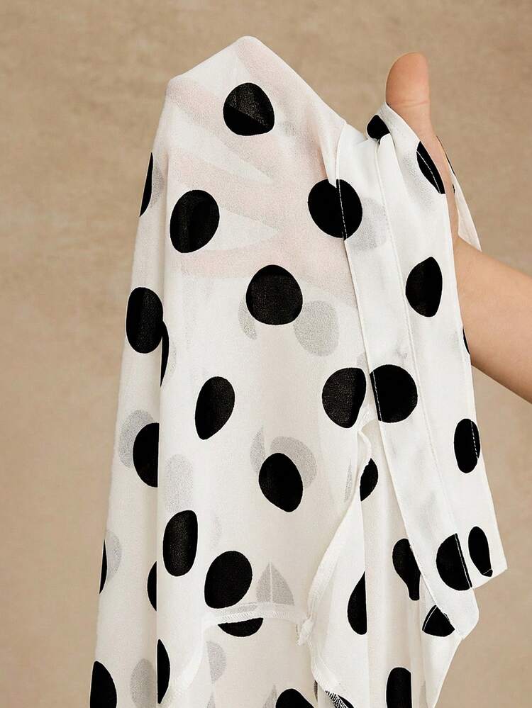 Anewsta High Quality Fashionable French Retro Elegant Polka Dot Chiffon Long Sleeve Blouse, Versatile Polka Dot Shirt For Commuting And Vacation Outfits - White - View 9