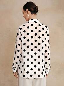 Anewsta High Quality Fashionable French Retro Elegant Polka Dot Chiffon Long Sleeve Blouse, Versatile Polka Dot Shirt For Commuting And Vacation Outfits - White - View 7