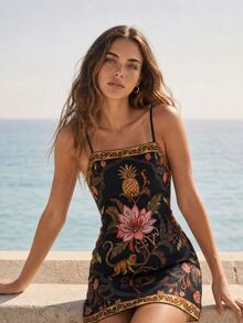 CAJUNI Tropical Vacation Black Floral Boho Mini Dress,Holiday Outfits For Women Beach Summer - Multicolor - View 2