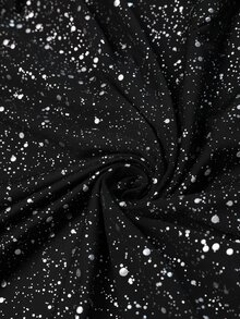 Velvienne Plus Size Sparkly Star Fabric Long Sleeve Lace Hem Elegant Evening Party Dress Fall - Black - View 4