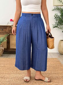Weeklong Celana Panjang Wanita Ukuran Plus Model Baru Kasual, Biru, Berlipit, Potongan Lebar dengan Saku, Cocok untuk Musim Semi dan Gugur - Royal Blue - View 5