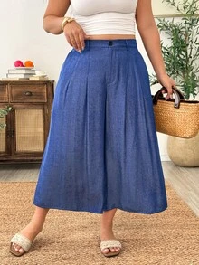 Weeklong Celana Panjang Wanita Ukuran Plus Model Baru Kasual, Biru, Berlipit, Potongan Lebar dengan Saku, Cocok untuk Musim Semi dan Gugur - Royal Blue - View 3