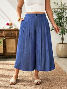 Weeklong Celana Panjang Wanita Ukuran Plus Model Baru Kasual, Biru, Berlipit, Potongan Lebar dengan Saku, Cocok untuk Musim Semi dan Gugur - Royal Blue - View 4