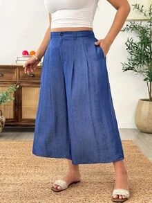 Weeklong Celana Panjang Wanita Ukuran Plus Model Baru Kasual, Biru, Berlipit, Potongan Lebar dengan Saku, Cocok untuk Musim Semi dan Gugur - Royal Blue - View 6