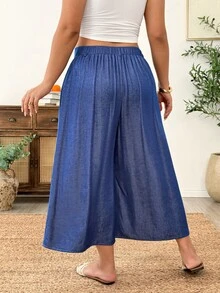 Weeklong Celana Panjang Wanita Ukuran Plus Model Baru Kasual, Biru, Berlipit, Potongan Lebar dengan Saku, Cocok untuk Musim Semi dan Gugur - Royal Blue - View 2
