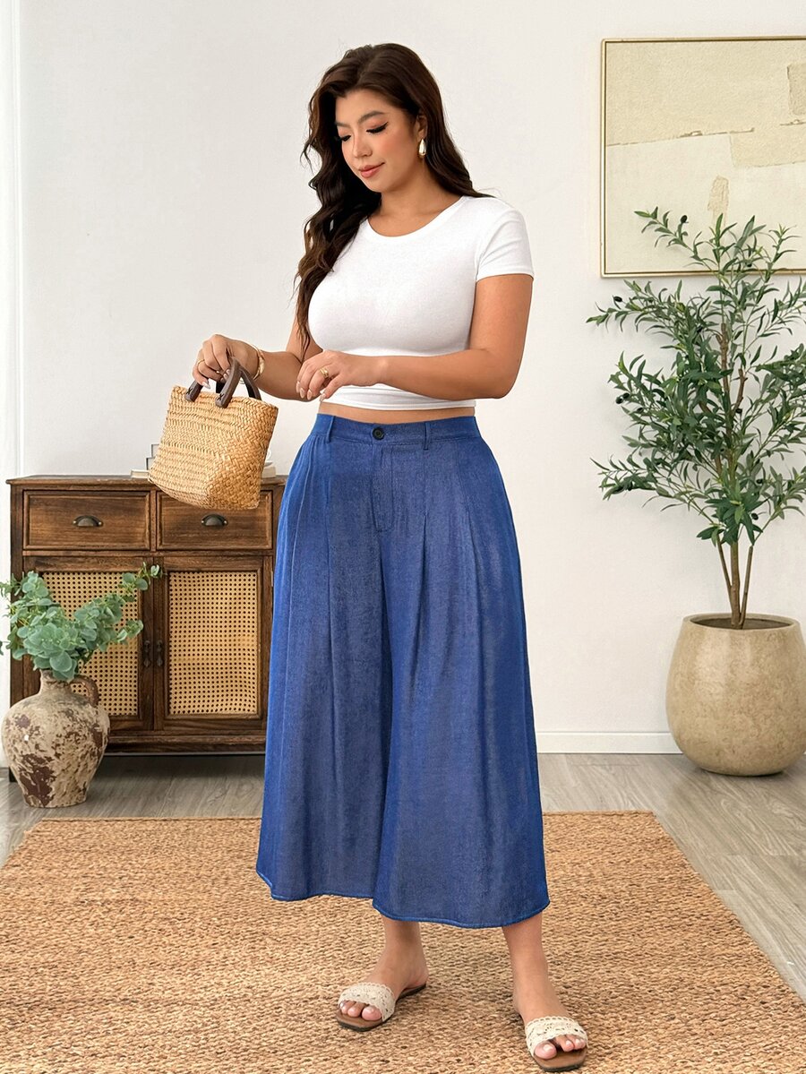 Weeklong Celana Panjang Wanita Ukuran Plus Model Baru Kasual, Biru, Berlipit, Potongan Lebar dengan Saku, Cocok untuk Musim Semi dan Gugur - Royal Blue - View 1