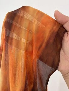 Elenzga 大尺碼女款復古優雅修身百褶半透明漸層印花網眼彈性長袖打底T恤上衣，女款春/秋季服飾 - 黃色 - 查看 8