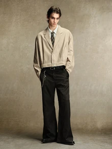 ROMWE MEN Street Life Men's Solid Color Lapel Neck Long Sleeve Casual Blazer - Khaki - View 6