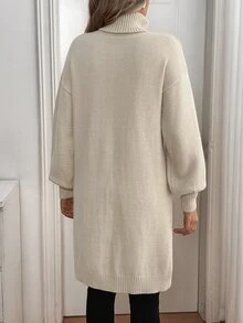 SHEIN Autumn/Winter High Neck Cable Knit Pullover Sweater - Apricot - View 2