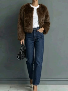 LUMIGAL Women's Brown Fuzzy Long Sleeve Elegant Casual Jacket, New Autumn/Winter Style For Dating, Commuting And Vacation - Brown - View 5