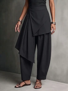 Vesra Women's Autumn Design Black Wrap-Around Fashion Versatile Casual Long Pants - Black - View 1