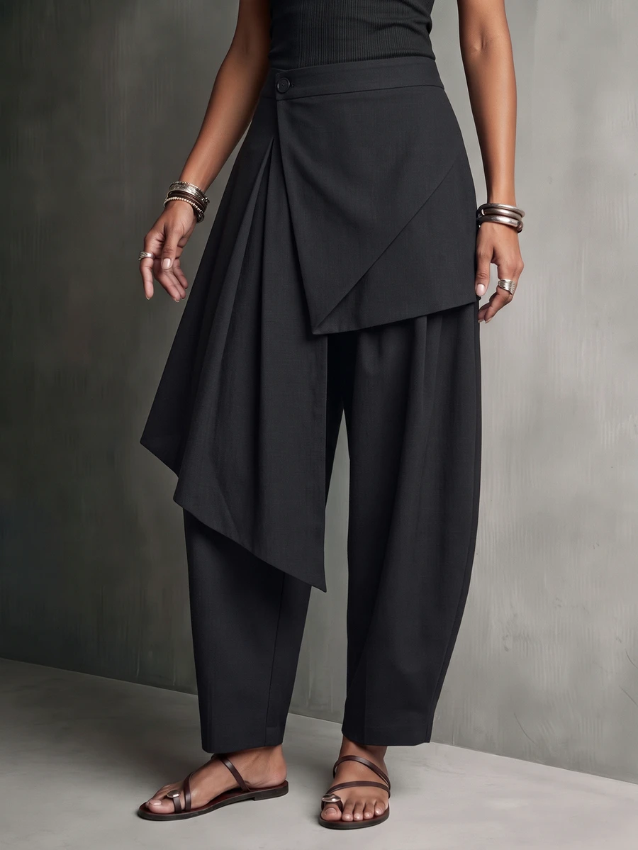 Vesra Women's Autumn Design Black Wrap-Around Fashion Versatile Casual Long Pants - Black - View 1