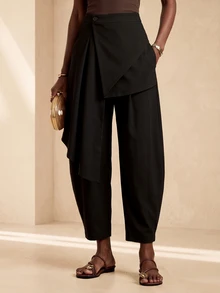 Vesra Women's Autumn Design Black Wrap-Around Fashion Versatile Casual Long Pants - Black - View 3