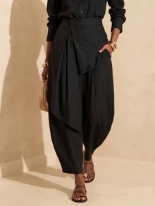 Vesra Women's Autumn Design Black Wrap-Around Fashion Versatile Casual Long Pants - Black - View 5