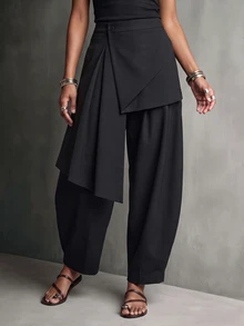Vesra Women's Autumn Design Black Wrap-Around Fashion Versatile Casual Long Pants - Black - View 6