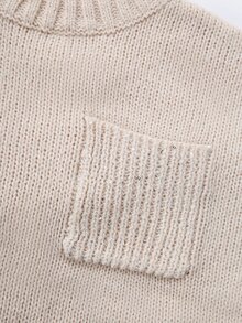 EMERY ROSE Fall/ Korean Style Soft Knit Sweater Minimalist Slouchy Half Turtleneck Chest Pocket Design Casual Commute Everyday Women's Beige Travel - Apricot - View 10