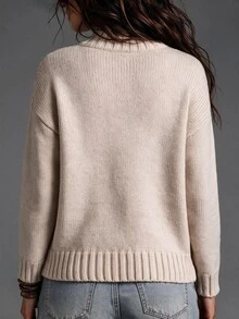 EMERY ROSE Fall/ Korean Style Soft Knit Sweater Minimalist Slouchy Half Turtleneck Chest Pocket Design Casual Commute Everyday Women's Beige Travel - Apricot - View 2