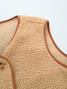 Vavine Jaket Rompi Mewah Kasual Wanita Musim Gugur/Dingin - Coklat - View 4