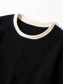 Trelyra Autumn/Winter, Casual, Black Colorblock Trim Sweater Set, Daily Wear, Home Wear, Holiday Wear, Street Style, Commute Wear, Women's 2 Pieces Sweater Set - Black - View 7