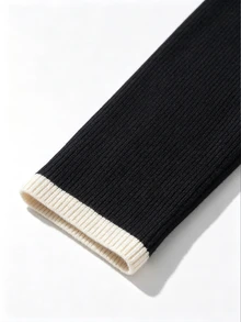 Trelyra Autumn/Winter, Casual, Black Colorblock Trim Sweater Set, Daily Wear, Home Wear, Holiday Wear, Street Style, Commute Wear, Women's 2 Pieces Sweater Set - Black - View 6