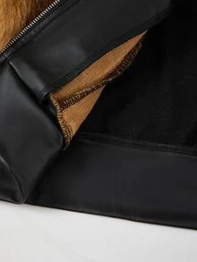 Mistrie Women's Fitted Casual Sexy Street Patchwork Fleece Jacket Night Out Going Out Black Winter - Black - View 8
